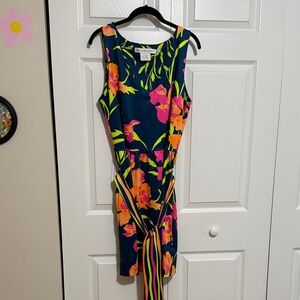 Gretchen Scott Designs Floral Midi Dress - Navy and Orange